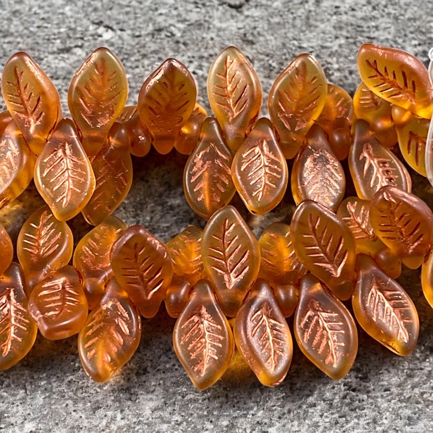 Briolette Leaf Beads ~ 12x6mm Leaf Bead ~ Czech Glass Beads ~ Orange Leaf Bead (Bay19) * 20 Beads