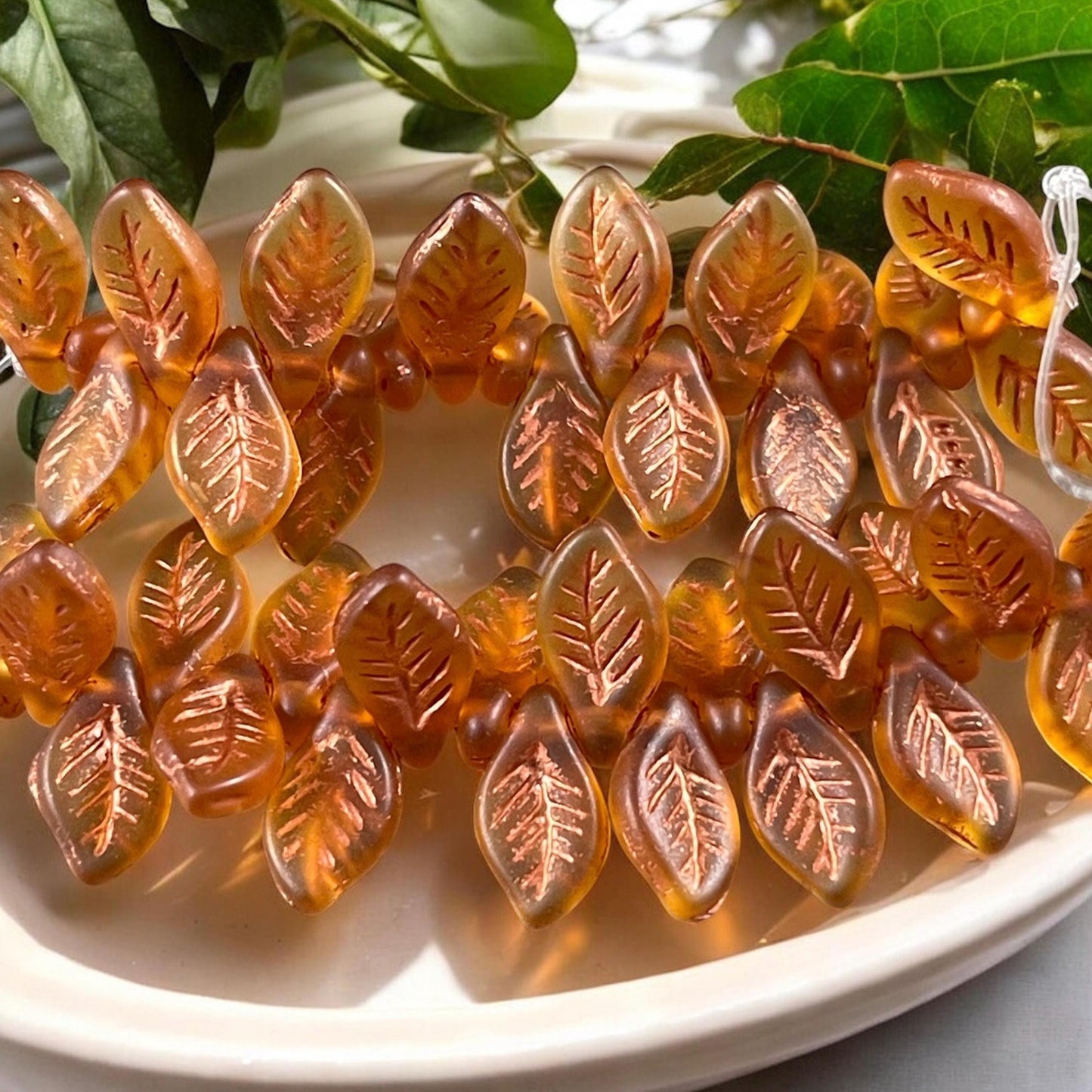 Briolette Leaf Beads ~ 12x6mm Leaf Bead ~ Czech Glass Beads ~ Orange Leaf Bead (Bay19) * 20 Beads