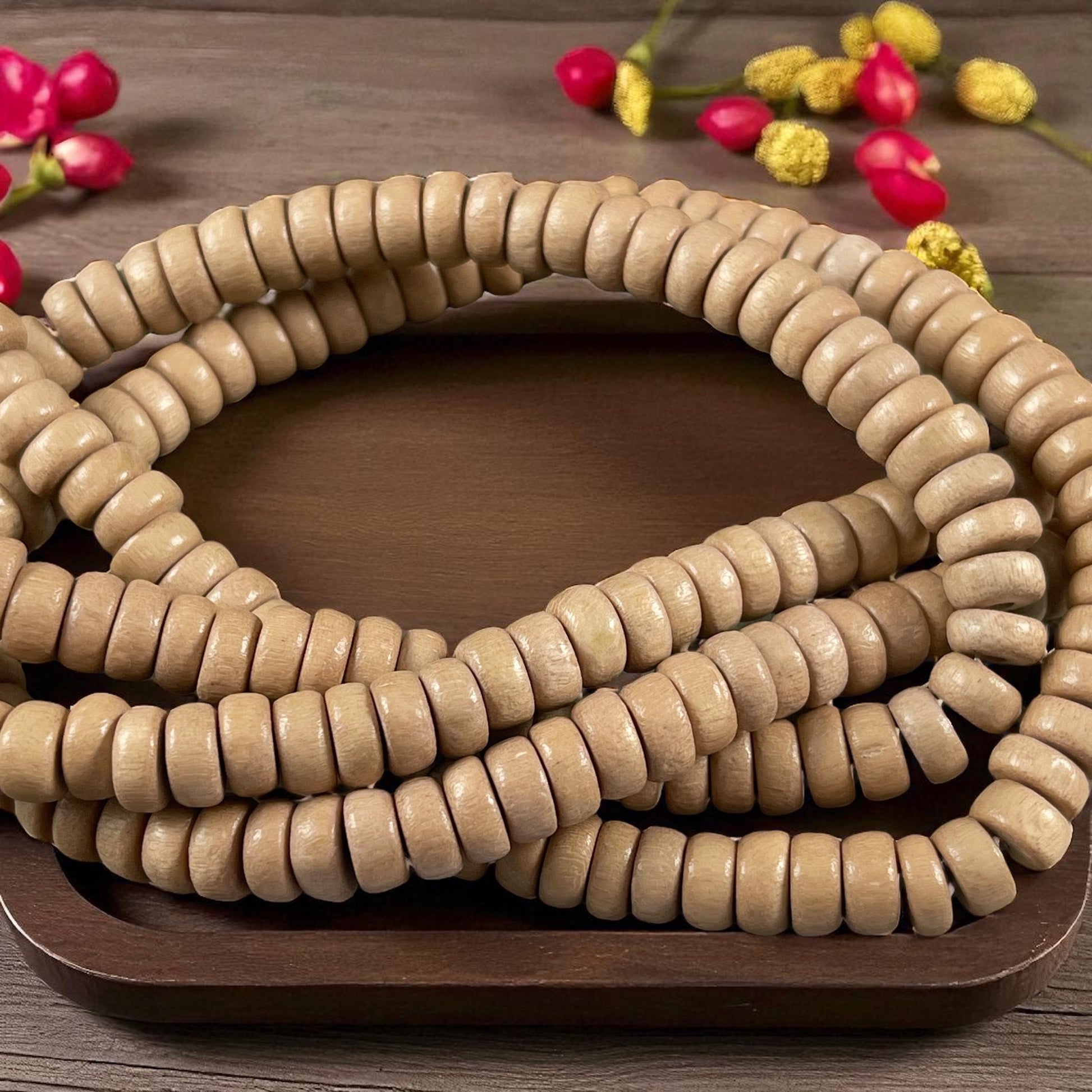 Camel Brown Wooden Beads, 8mm Tan Rondelle Beads (A1949) * 16" Strand