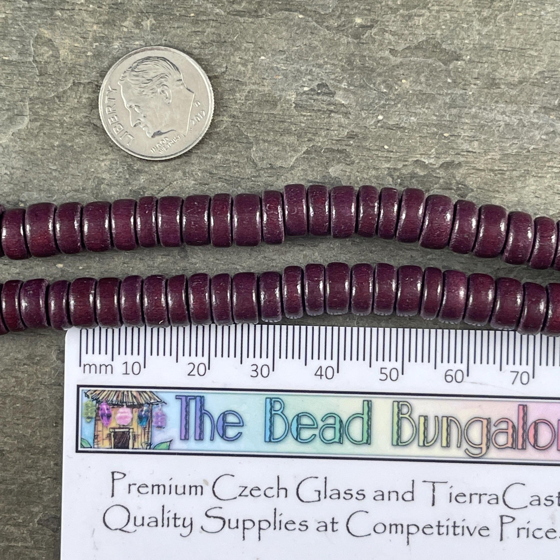 Purple Wooden Beads, 8mm Dark Plum Rondelle Beads (9599) * 16" Strand