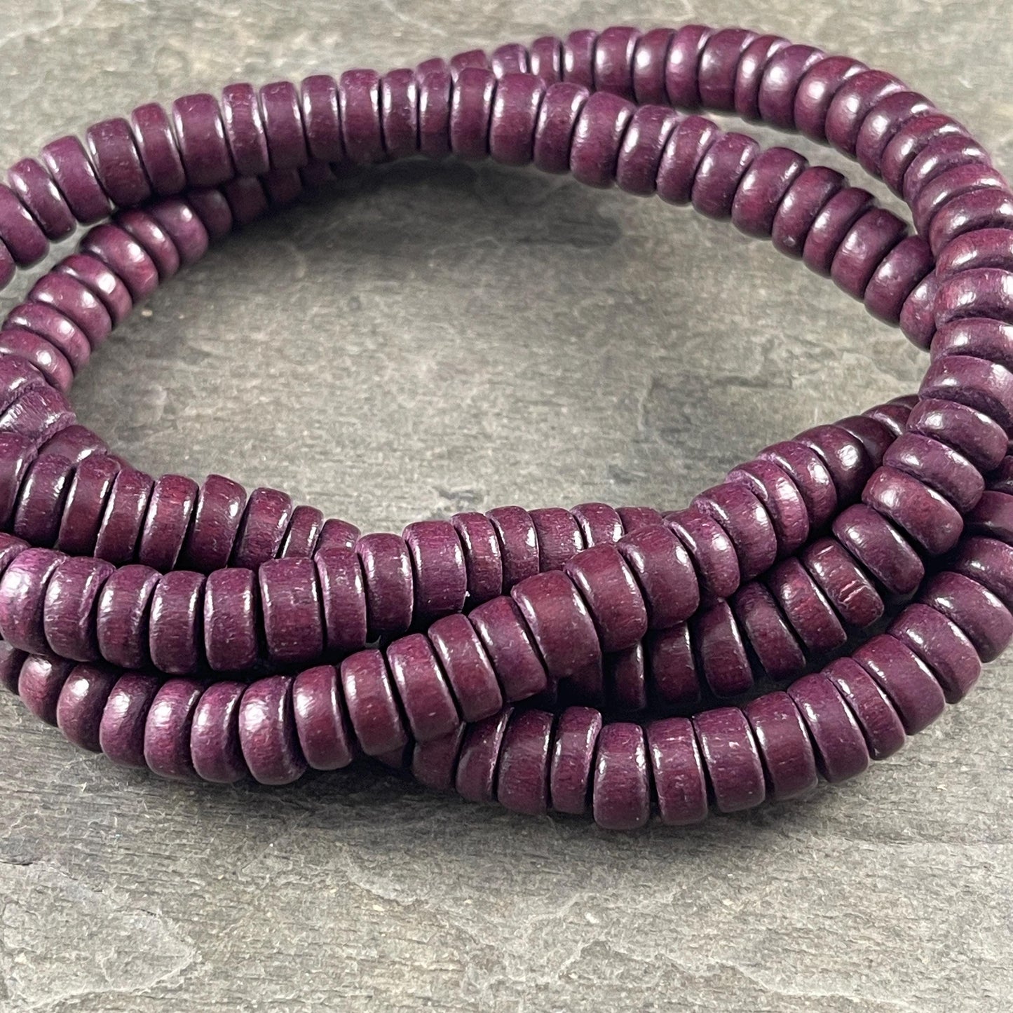 Purple Wooden Beads, 8mm Dark Plum Rondelle Beads (9599) * 16" Strand
