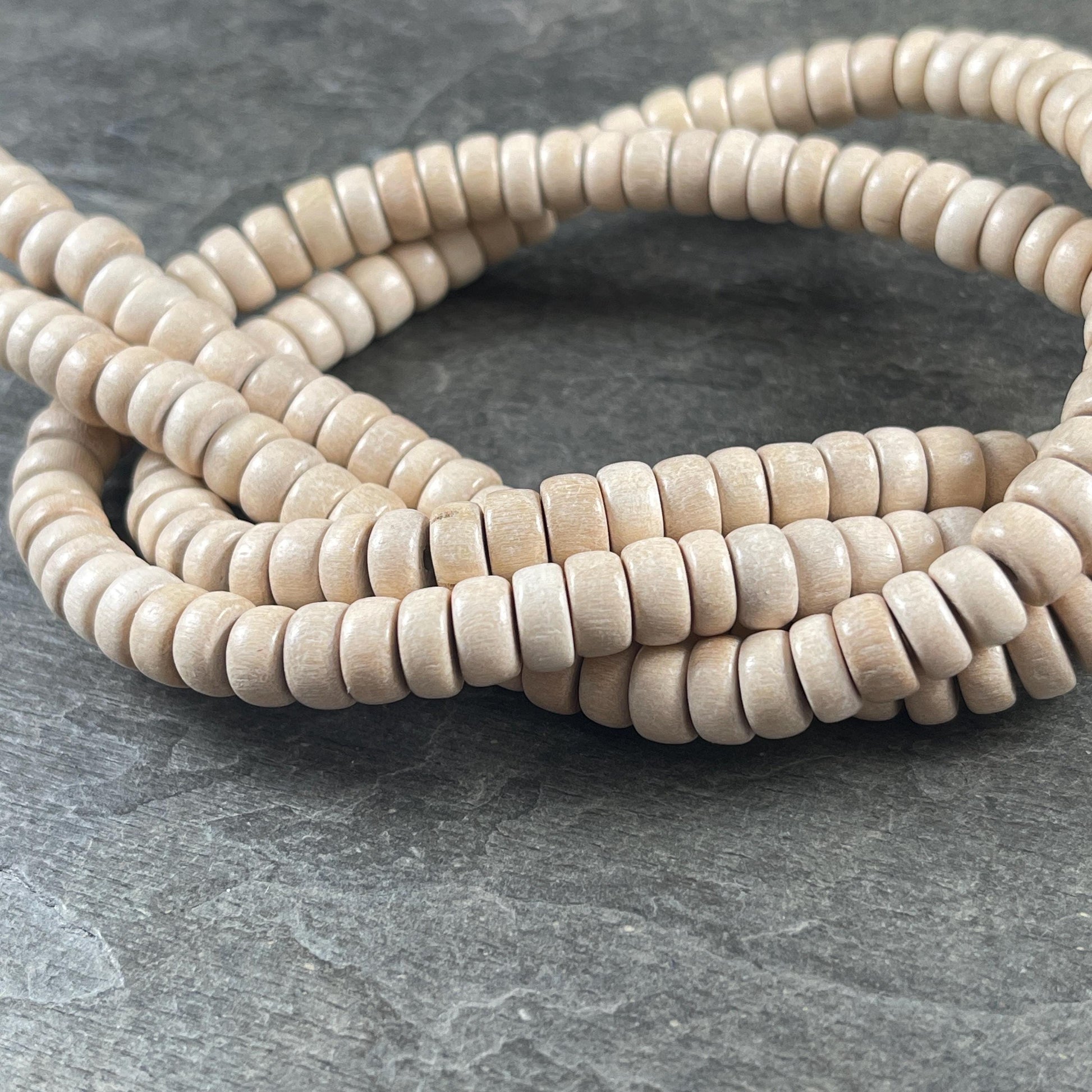 Natural Wooden Beads, 8mm Off-White Rondelle Beads (9572) * 16" Strand