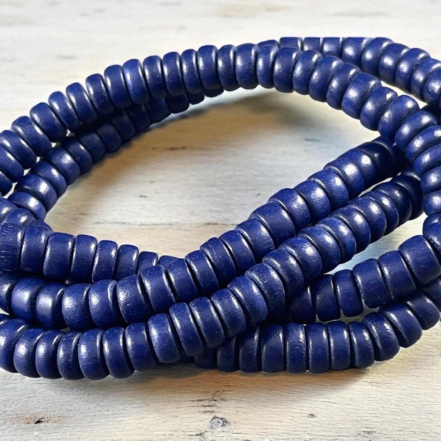 Navy Blue Wooden Beads, 8mm Dark Blue Rondelle Beads (9580) * 16" Strand