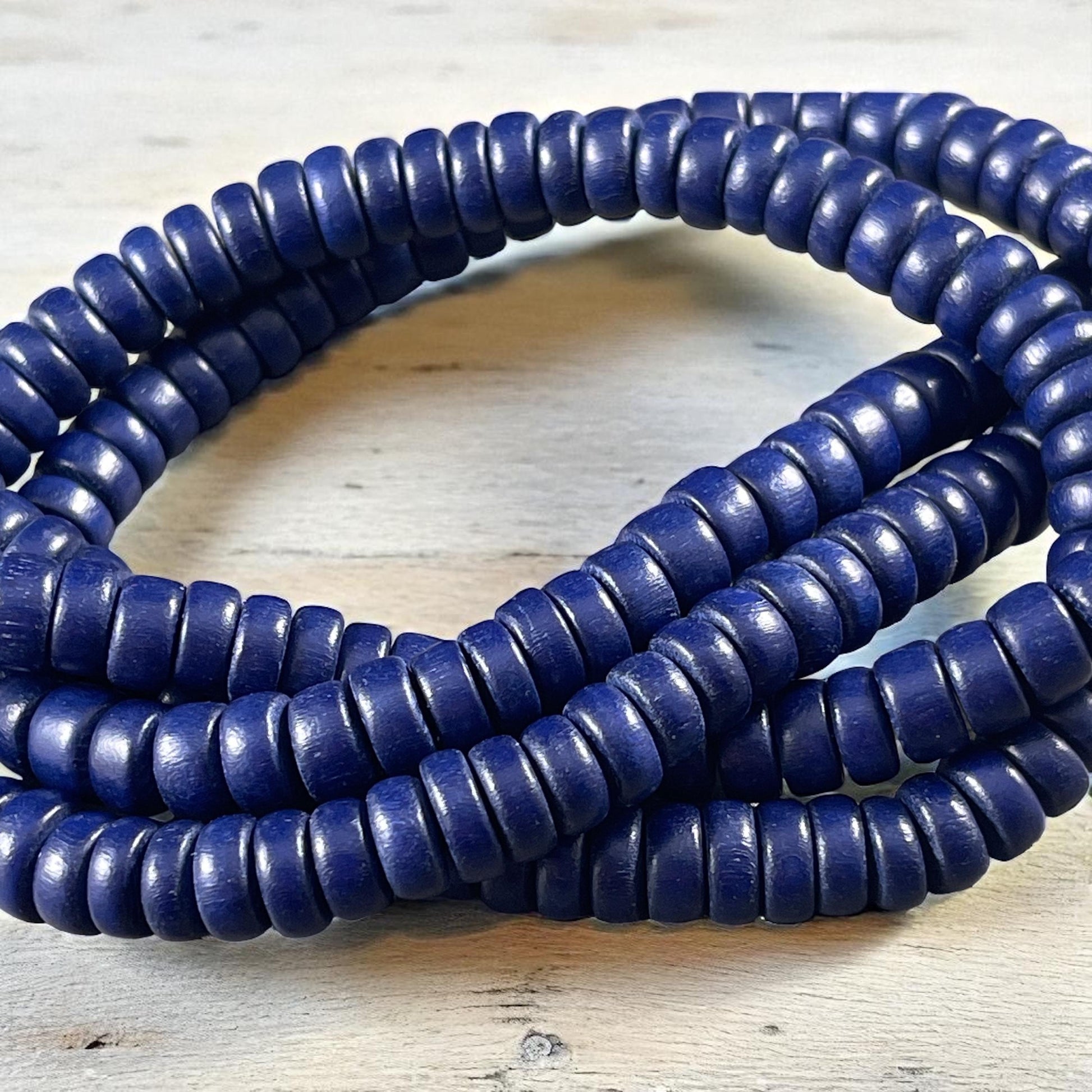 Navy Blue Wooden Beads, 8mm Dark Blue Rondelle Beads (9580) * 16" Strand