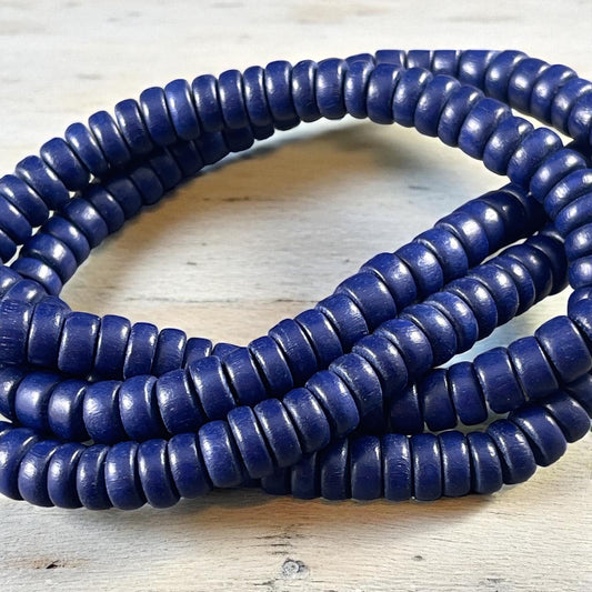 Navy Blue Wooden Beads, 8mm Dark Blue Rondelle Beads (9580) * 16" Strand