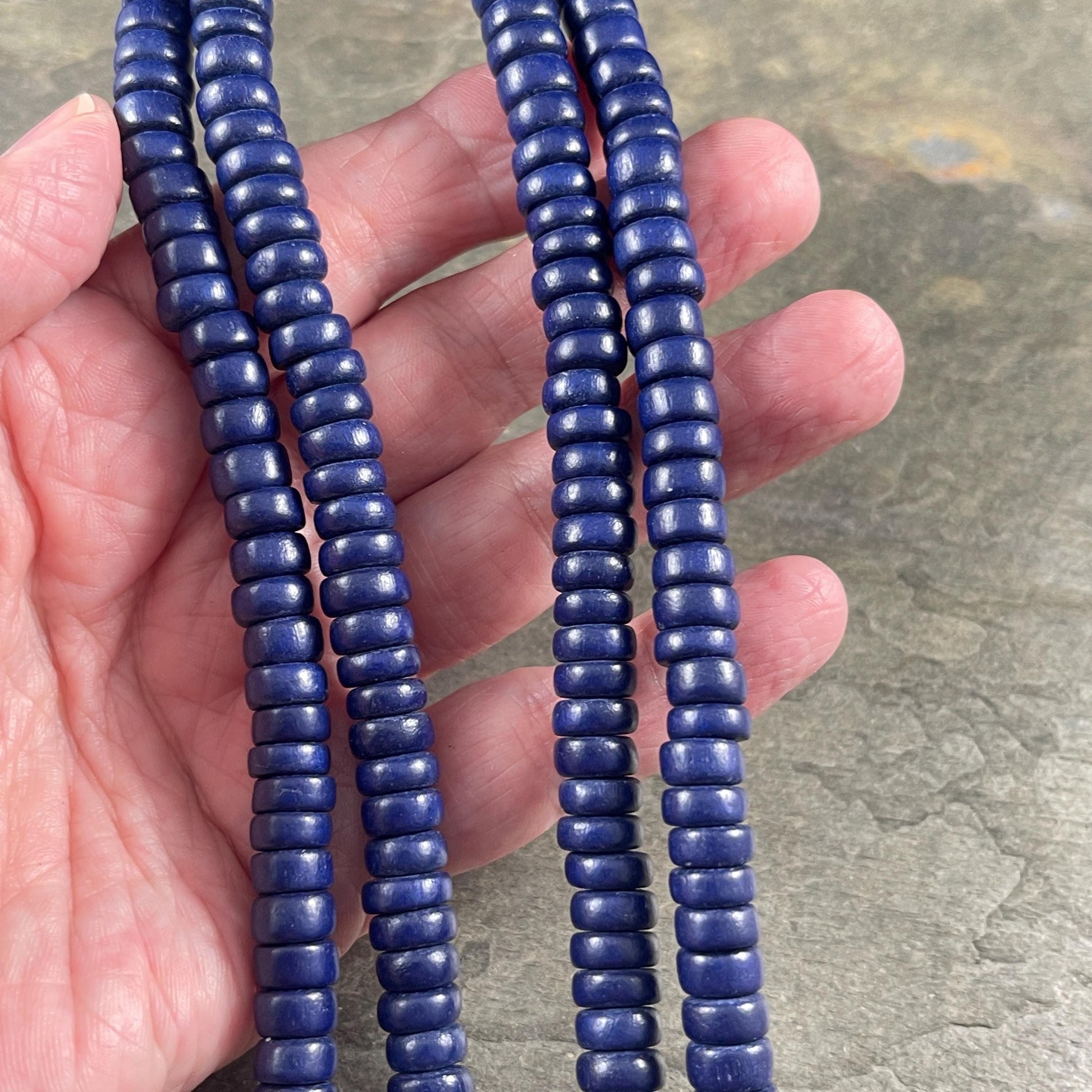 Navy Blue Wooden Beads, 8mm Dark Blue Rondelle Beads (9580) * 16" Strand
