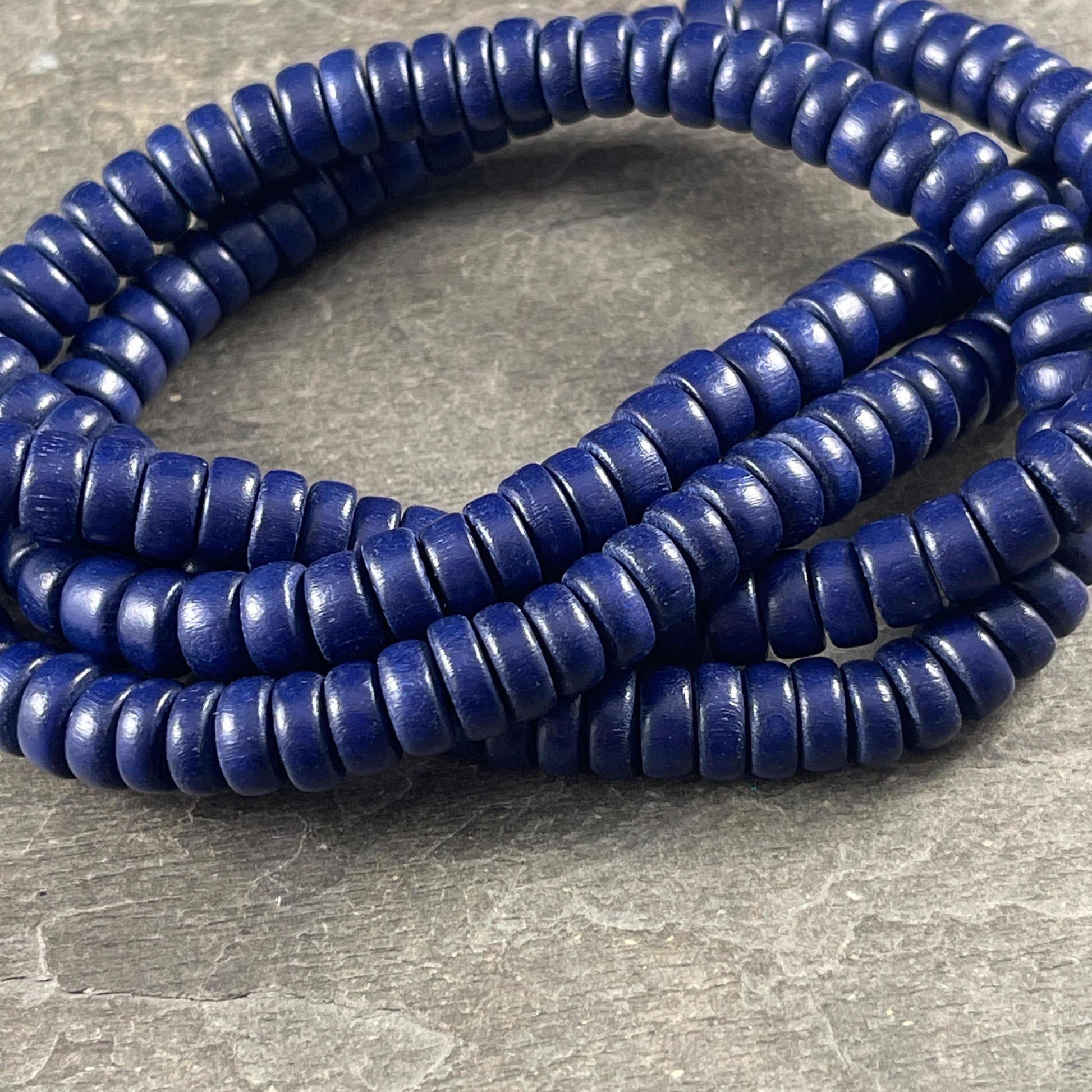 Navy Blue Wooden Beads, 8mm Dark Blue Rondelle Beads (9580) * 16" Strand