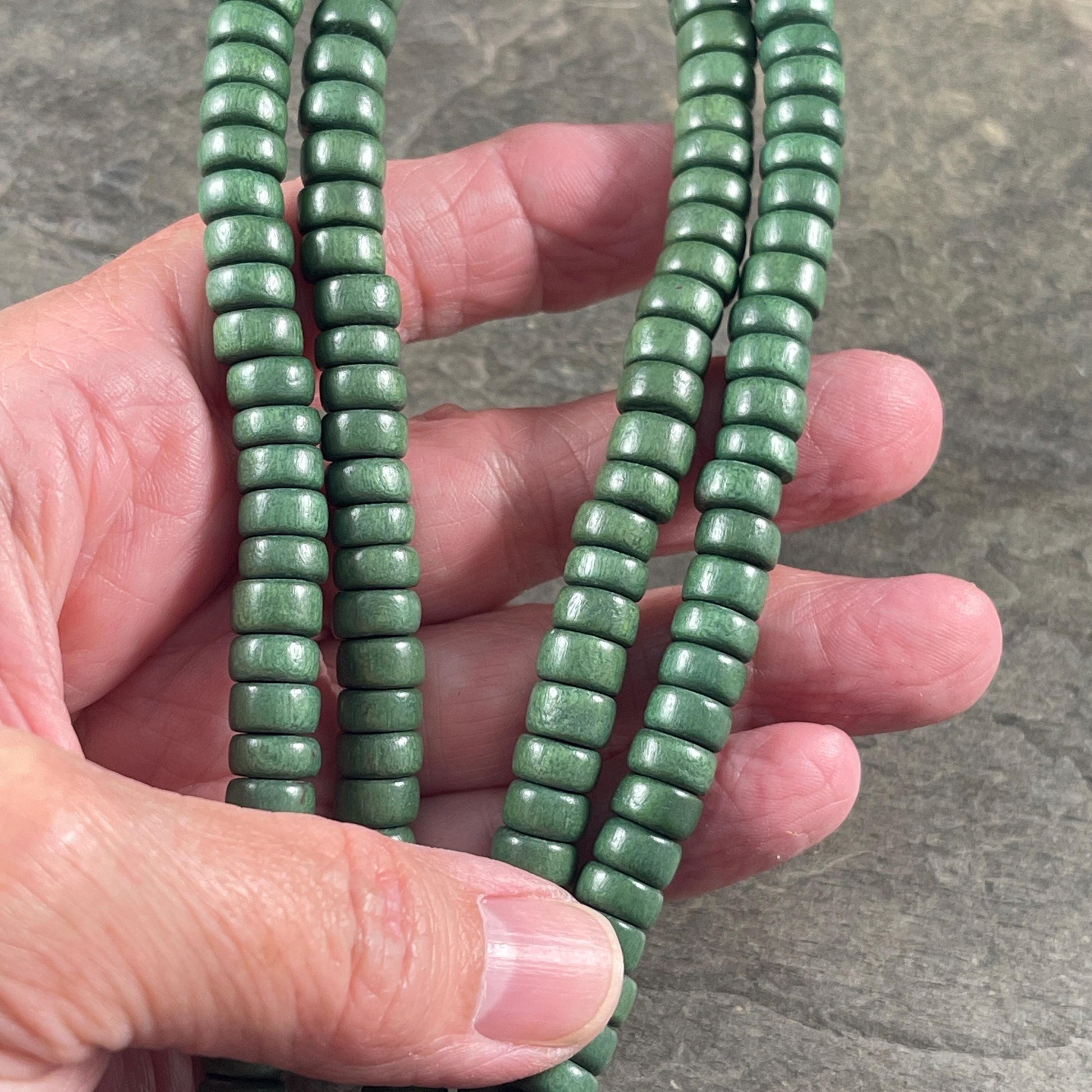 Green Wooden Beads, 8mm Light Forest Green Rondelle Beads (9589) * 16" Strand