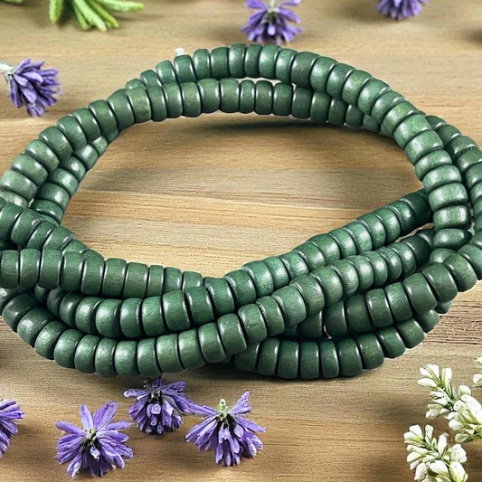 Green Wooden Beads, 8mm Light Forest Green Rondelle Beads (9589) * 16" Strand