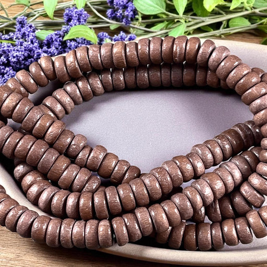 Brown Wooden Beads, 8mm Chocolate Brown Rondelle Beads (9598) * 16" Strand