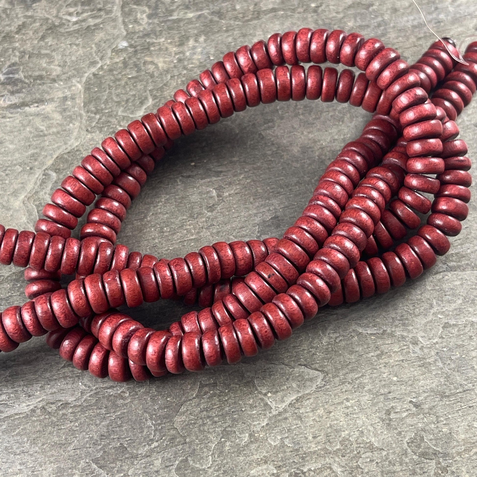 Rust Brown Wooden Beads, 8mm Reddish Brown Rondelle Beads (9597) * 16" Strand