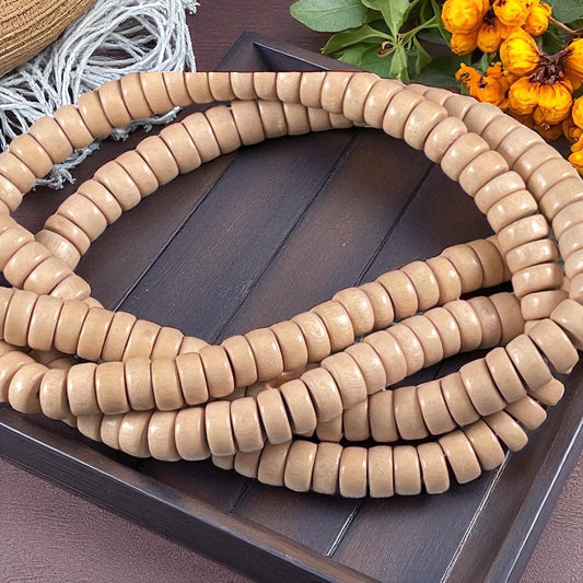 Pale Peach Wooden Beads, 8mm Light Tan Rondelle Beads (2672) * 16" Strand