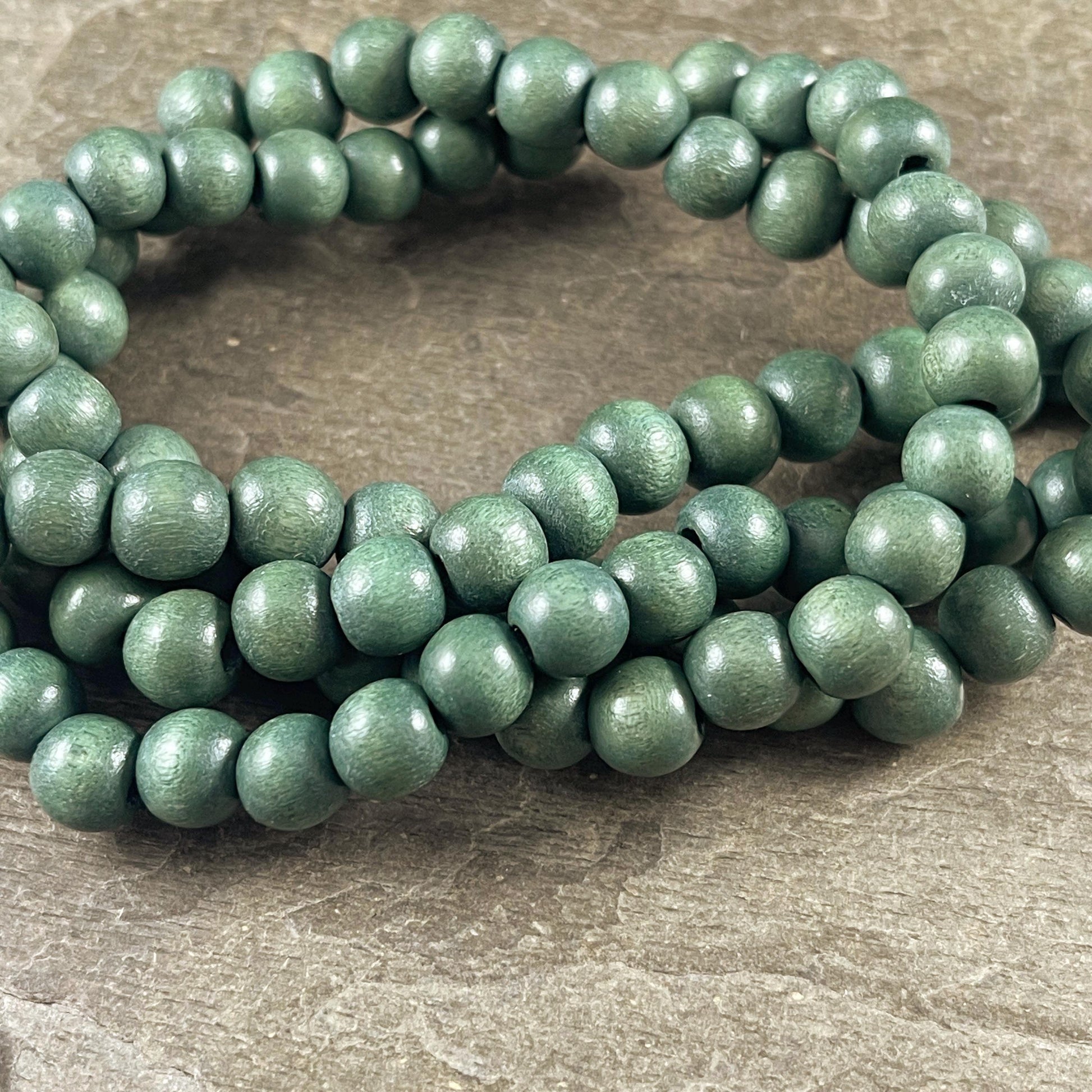 8mm Round Wooden Beads, Light Forest Green Wooden Mala Beads (9457) * 16" Strand