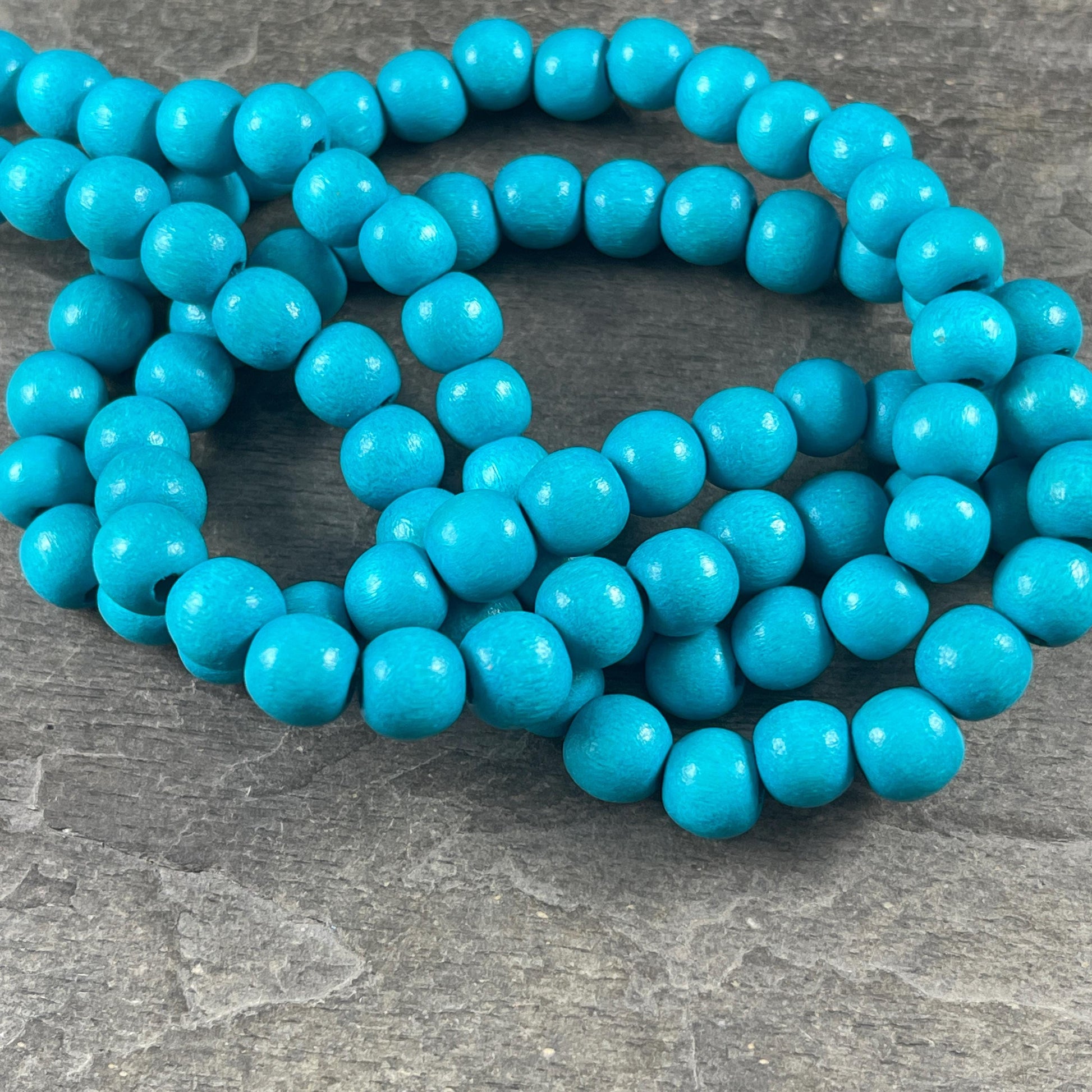8mm Turquoise Blue Wooden Beads, Lightweight Round Wooden Mala Beads (9451) * 16" Strand