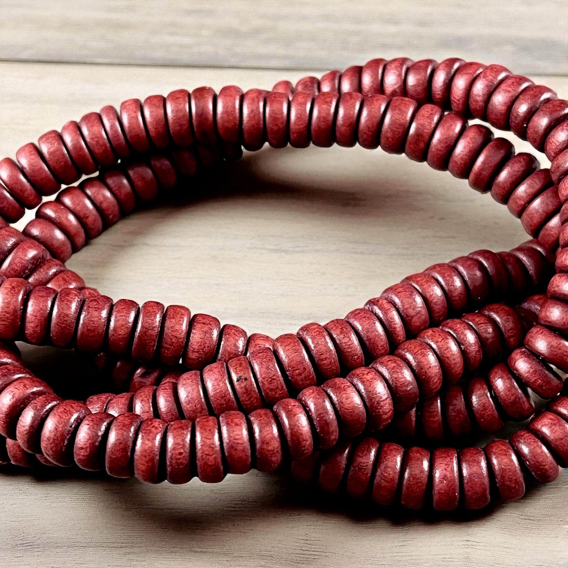 Rust Brown Wooden Beads, 8mm Reddish Brown Rondelle Beads (9597) * 16" Strand