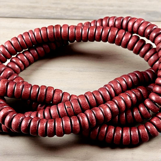 Rust Brown Wooden Beads, 8mm Reddish Brown Rondelle Beads (9597) * 16" Strand