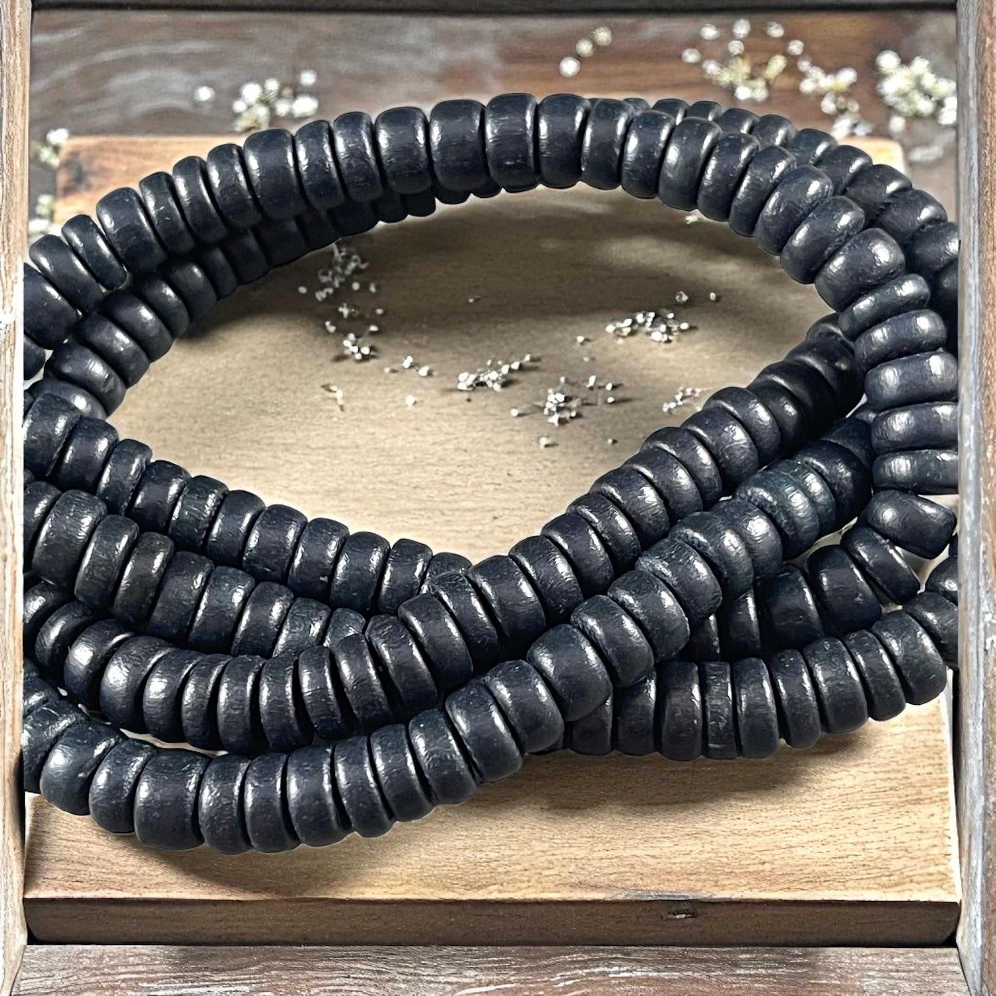 Black Wooden Beads, 8mm Black Rondelle Beads (9600) * 16" Strand