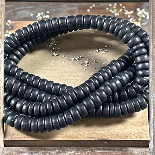 Black Wooden Beads, 8mm Black Rondelle Beads (9600) * 16" Strand