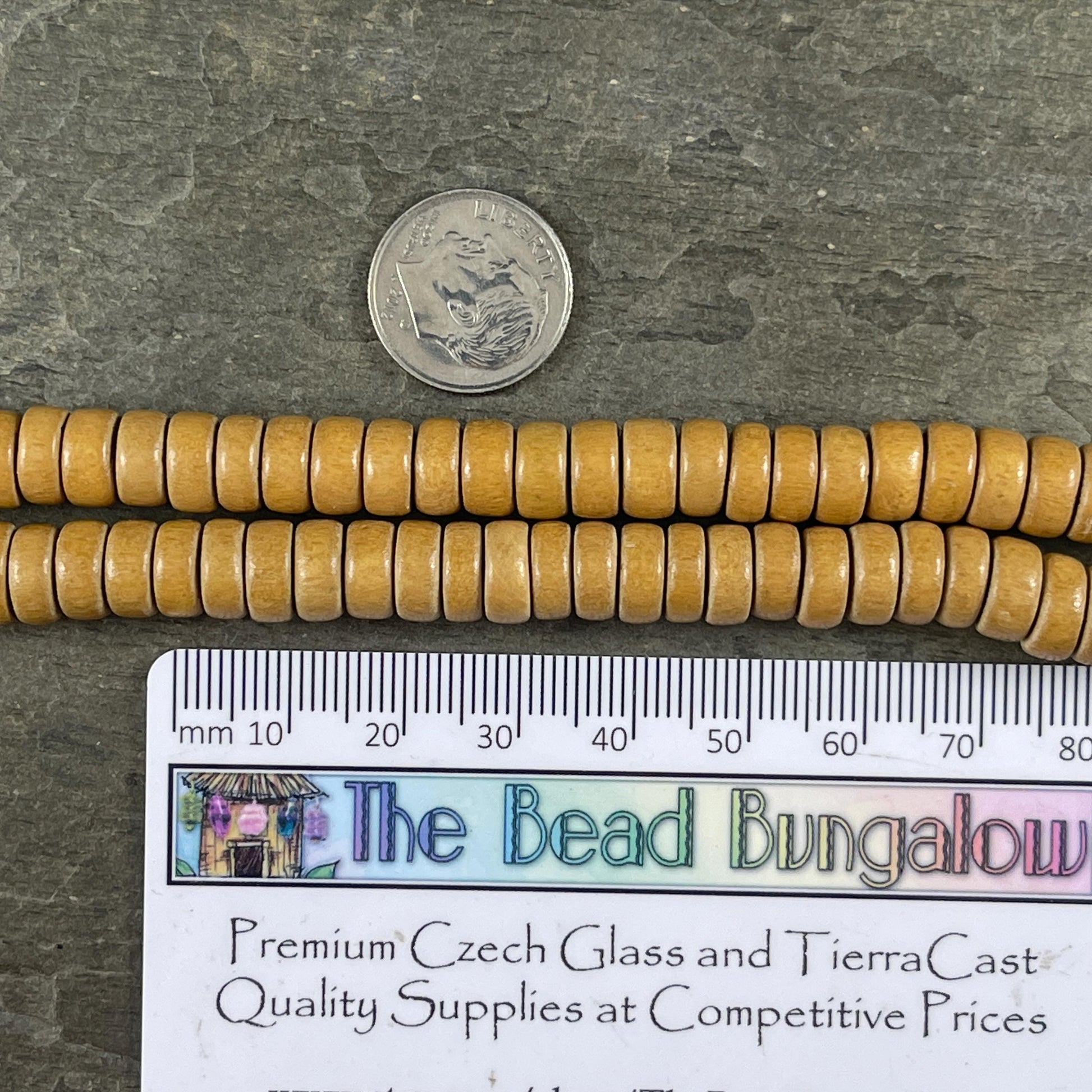Camel Tan Color Wooden Beads, 8mm Dark Tan Rondelle Beads (1949) * 16" Strand