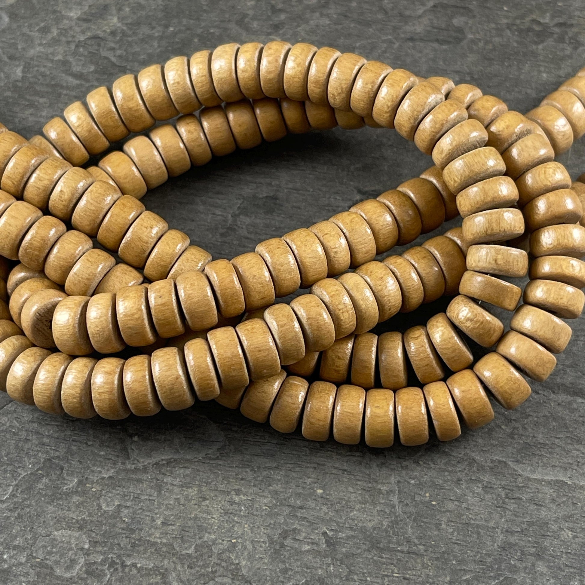 Camel Tan Color Wooden Beads, 8mm Dark Tan Rondelle Beads (1949) * 16" Strand