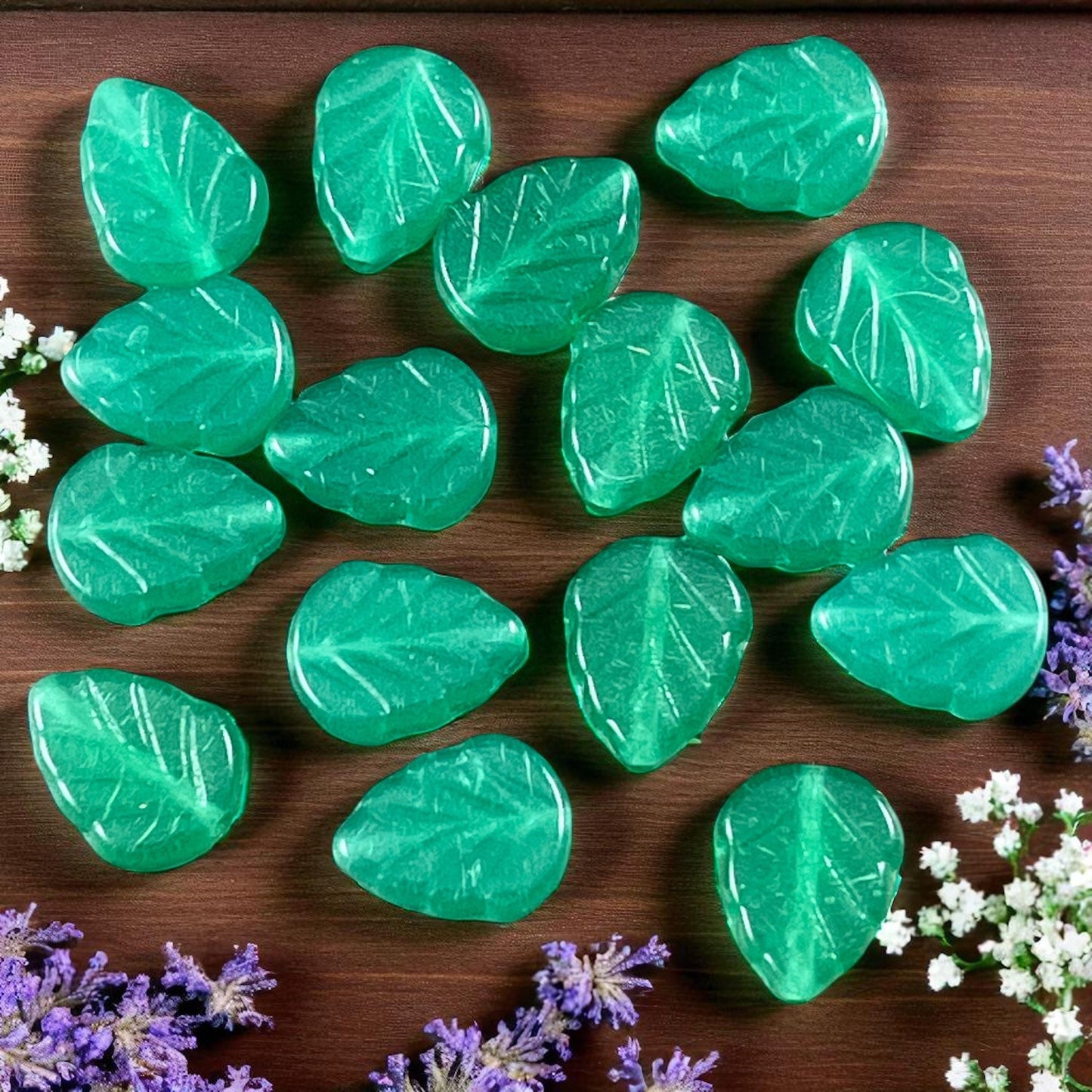 Czech Glass Beads - Milky Green Oval Leaf, 10x8mm Center Drilled Mint Leaf Bead (Mint30) * Qty. 16