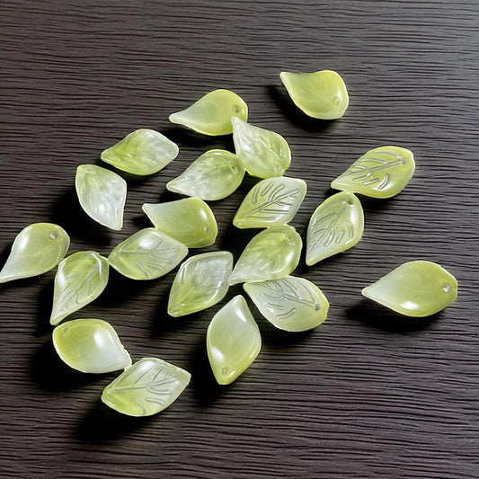 Green Glass Leaf Beads, Top Drilled, 18x11mm Wavy Leaf Bead (PGW-18x11) * Qty. 15 beads