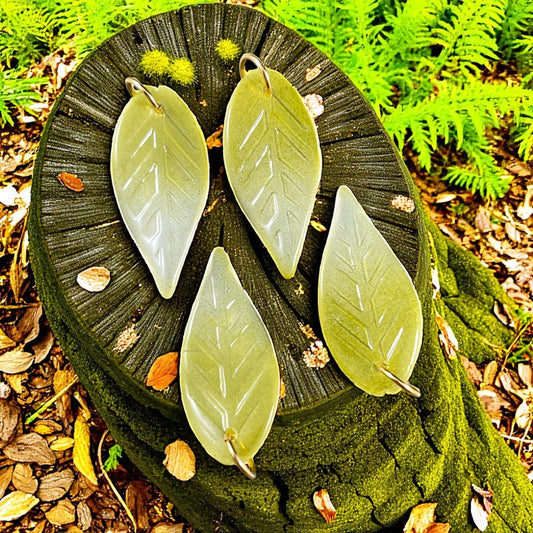 Olive Green Glass Leaf Beads, Top Drilled, 32x14mm Wavy Leaf Bead (OGW-32x14) *