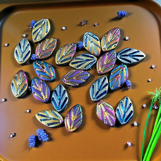 Matte Iris Glass Leaf Beads, Briolette Style Leaf (3222GL) * Qty. 20 beads