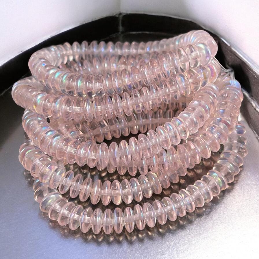 Czech Glass Beads - 6x2mm Heishi Rondelle, Transparent Pale Pink with AB Finish (DSC/N-0385) * Qty. 50