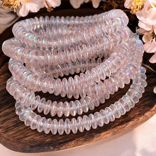 Czech Glass Beads - 6x2mm Heishi Rondelle, Transparent Pale Pink with AB Finish (DSC/N-0385) * Qty. 50