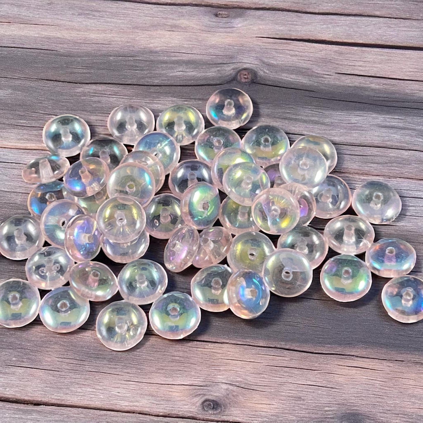 Czech Glass Beads - 6x2mm Heishi Rondelle, Transparent Pale Pink with AB Finish (DSC/N-0385) * Qty. 50