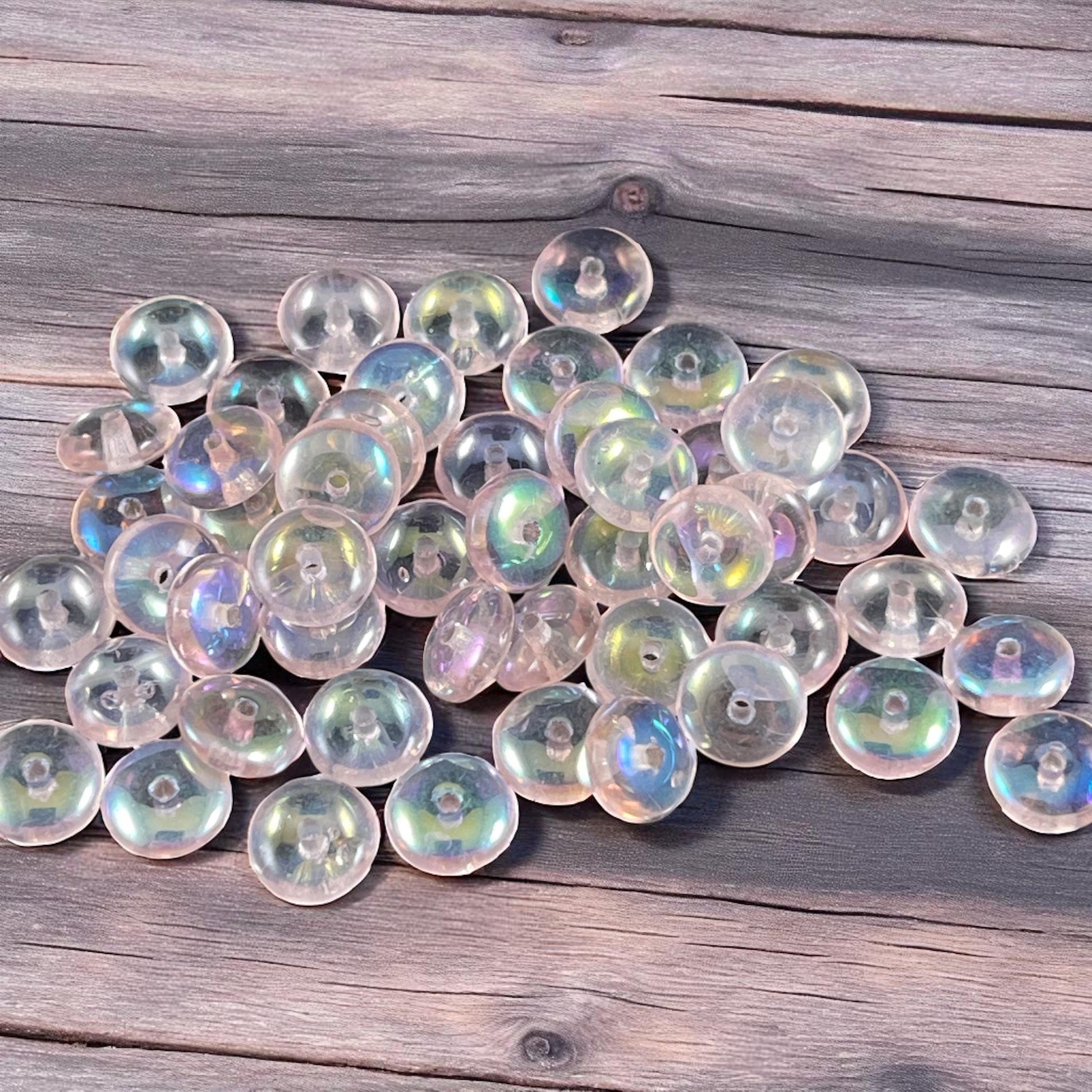 Czech Glass Beads - 6x2mm Heishi Rondelle, Transparent Pale Pink with AB Finish (DSC/N-0385) * Qty. 50