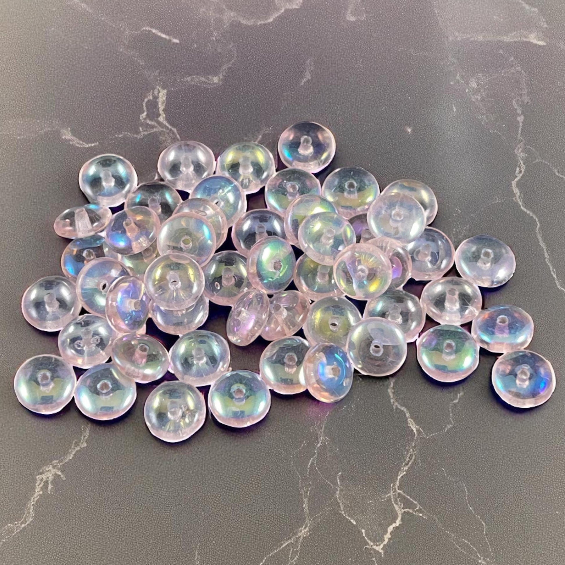 Czech Glass Beads - 6x2mm Heishi Rondelle, Transparent Pale Pink with AB Finish (DSC/N-0385) * Qty. 50