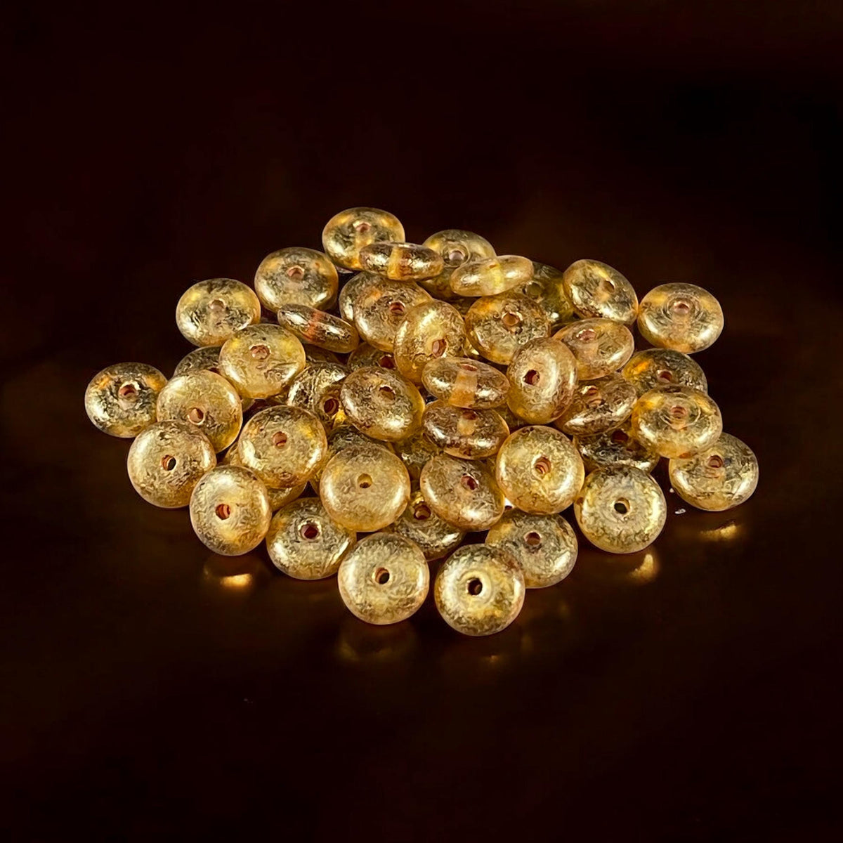 Czech Glass Beads - 6x2mm Heishi Rondelle, Transparent Gold Glass with Gold Finish (DSC/N-0554) * Qty. 50