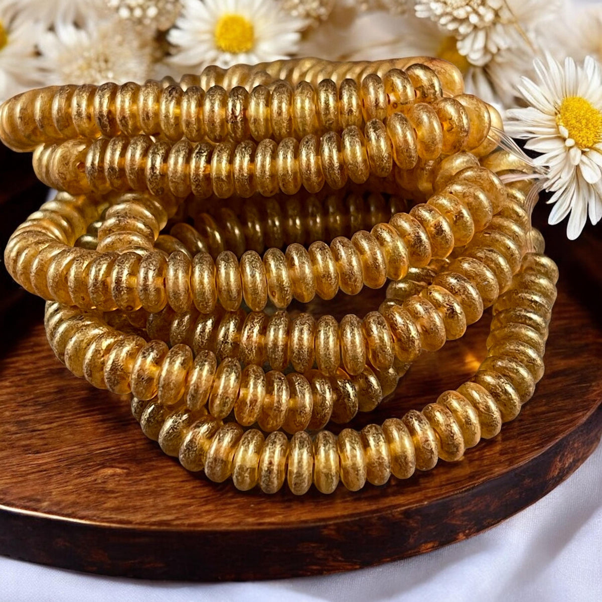 Czech Glass Beads - 6x2mm Heishi Rondelle, Transparent Gold Glass with Gold Finish (DSC/N-0554) * Qty. 50