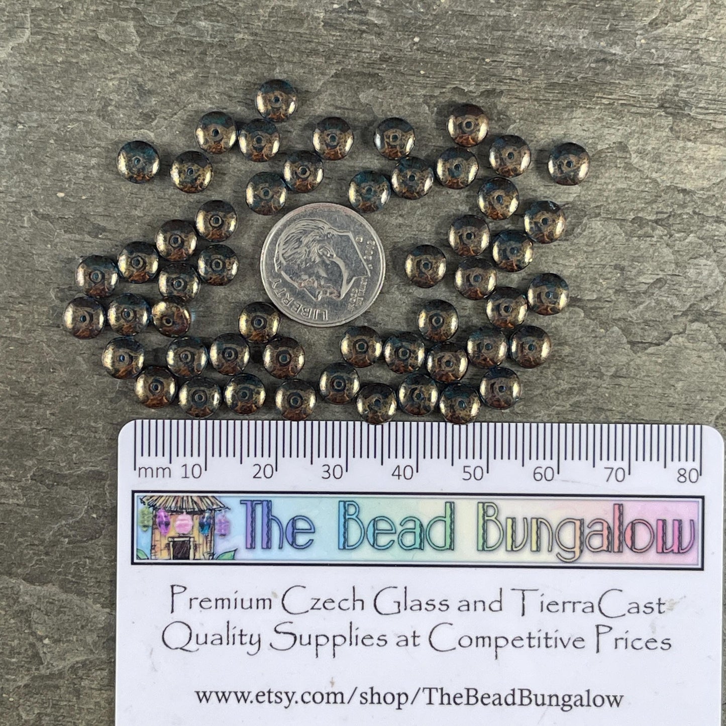 Czech Glass Beads - 6x2mm Heishi Rondelle, Transparent Sapphire with Gold Finish (DSC/N-0445) * Qty. 50
