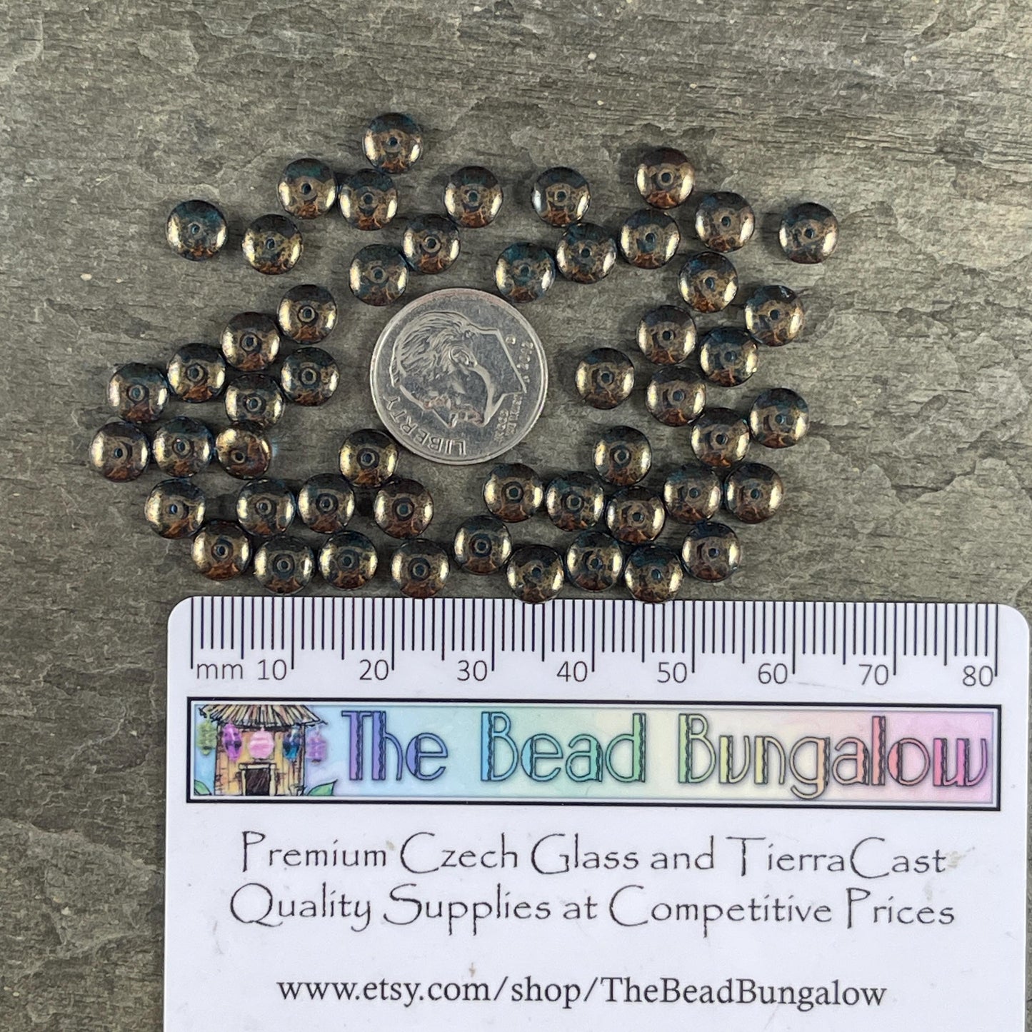 Czech Glass Beads - 6x2mm Heishi Rondelle, Transparent Sapphire with Gold Finish (DSC/N-0445) * Qty. 50