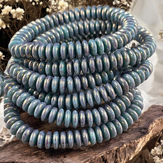 Czech Glass Beads - 6x2mm Heishi Rondelle, Slate Blue Luster (DSC/N-2212) * Qty. 50