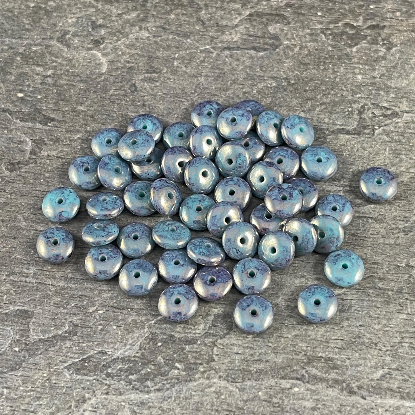 Czech Glass Beads - 6x2mm Heishi Rondelle, Slate Blue Luster (DSC/N-2212) * Qty. 50
