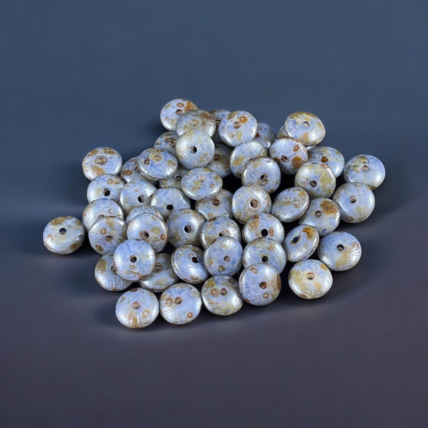 Czech Glass Beads - 6x2mm Heishi Rondelle, Cornflower Blue Picasso (DSC/N-0534) * Qty. 50