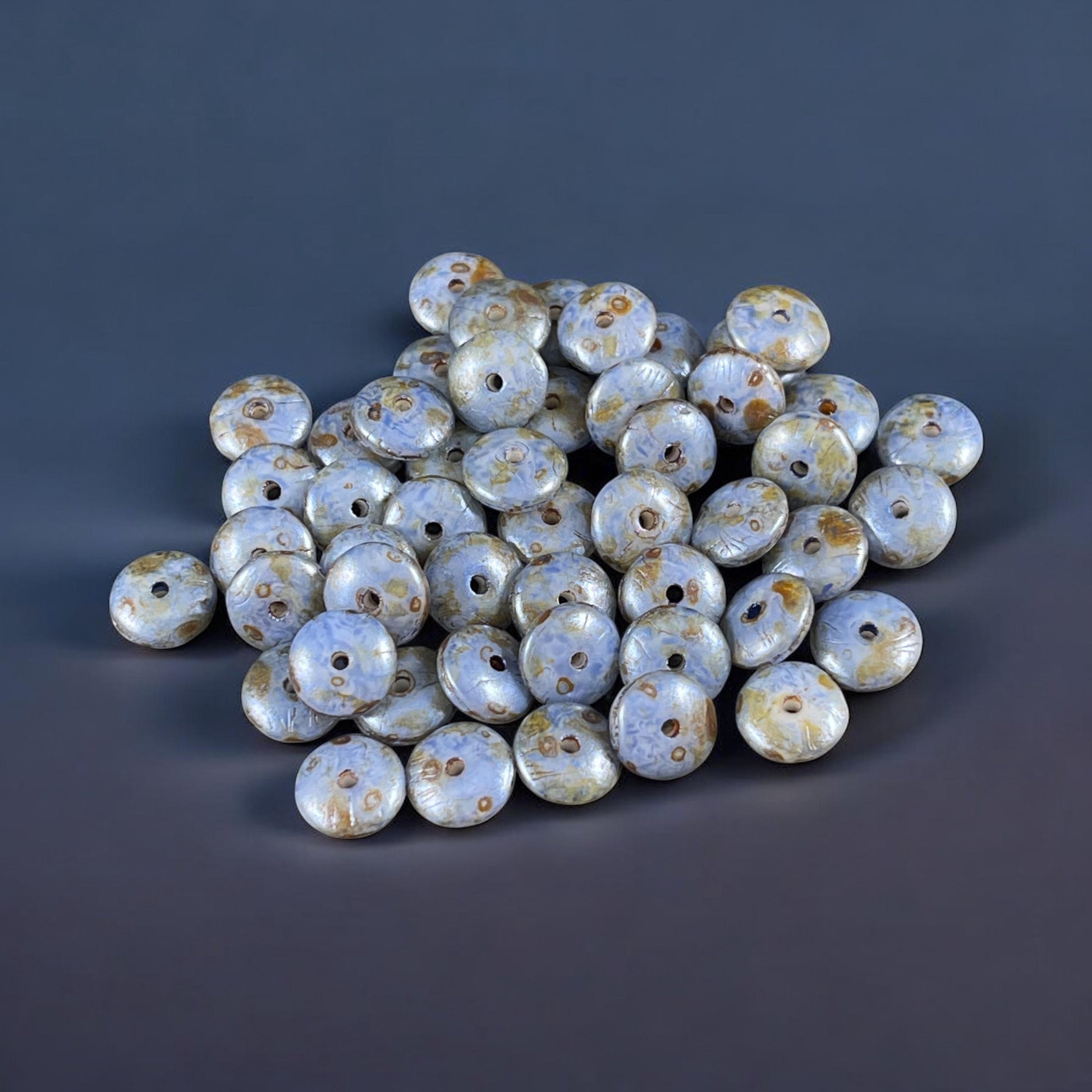 Czech Glass Beads - 6x2mm Heishi Rondelle, Cornflower Blue Picasso (DSC/N-0534) * Qty. 50