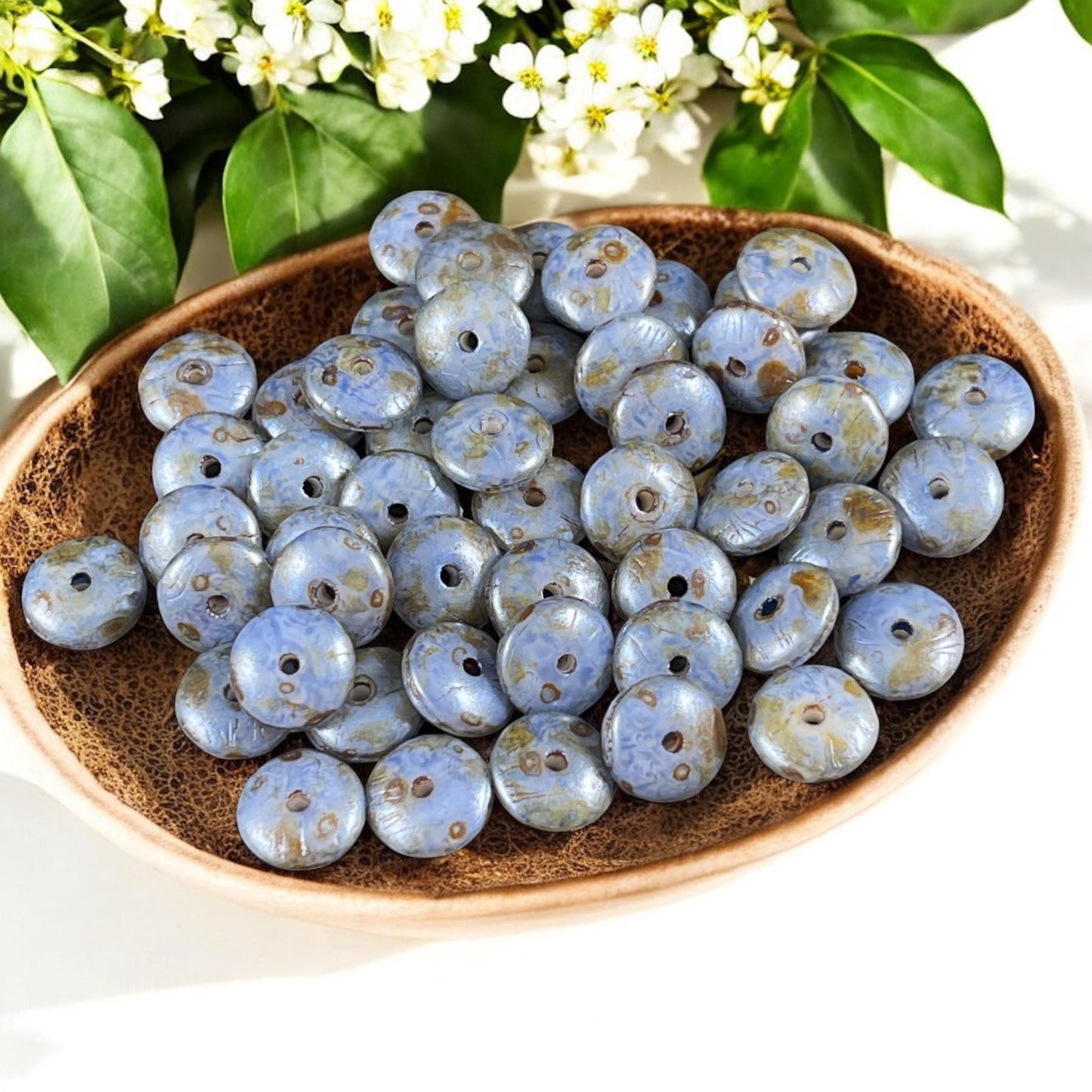 Czech Glass Beads - 6x2mm Heishi Rondelle, Cornflower Blue Picasso (DSC/N-0534) * Qty. 50
