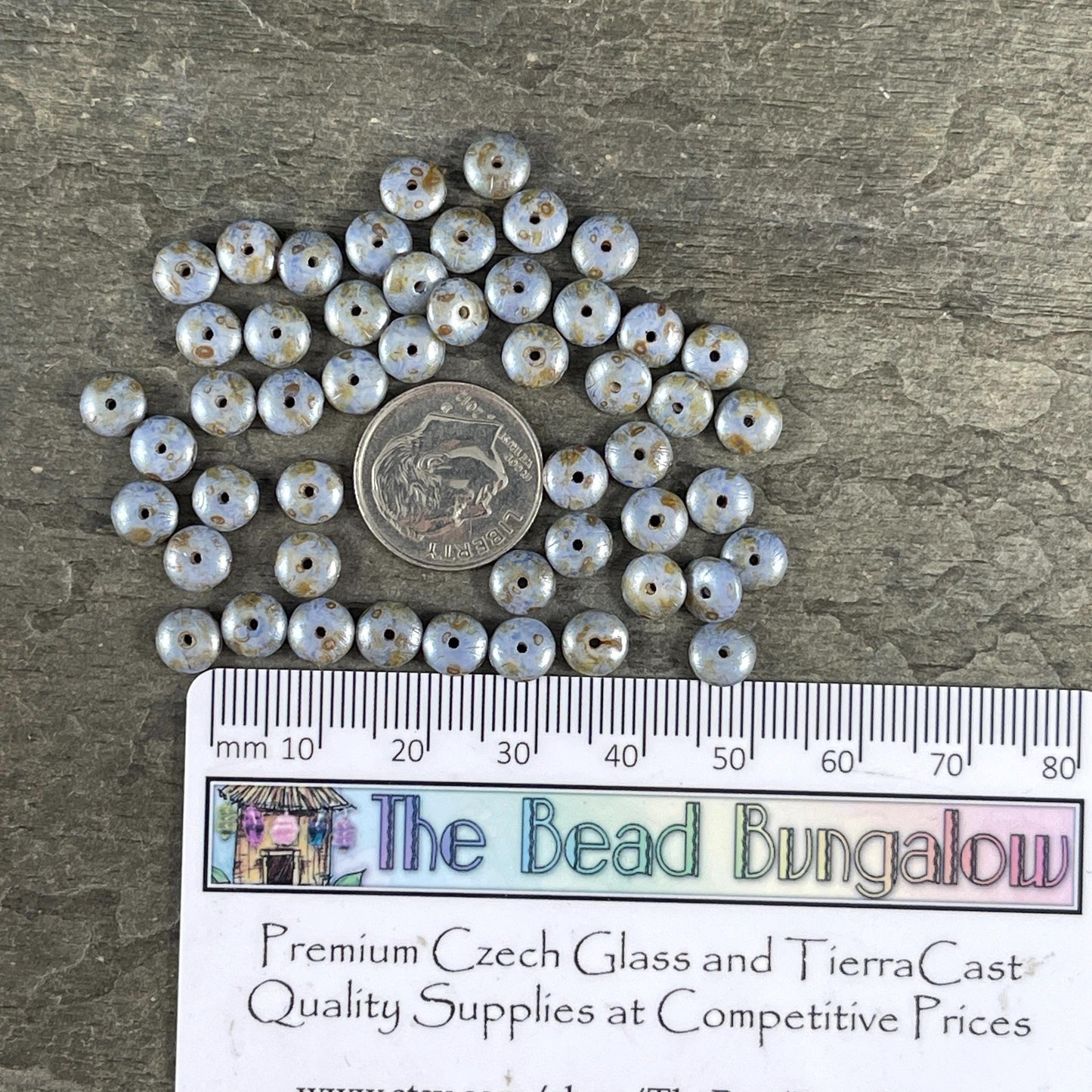 Czech Glass Beads - 6x2mm Heishi Rondelle, Cornflower Blue Picasso (DSC/N-0534) * Qty. 50
