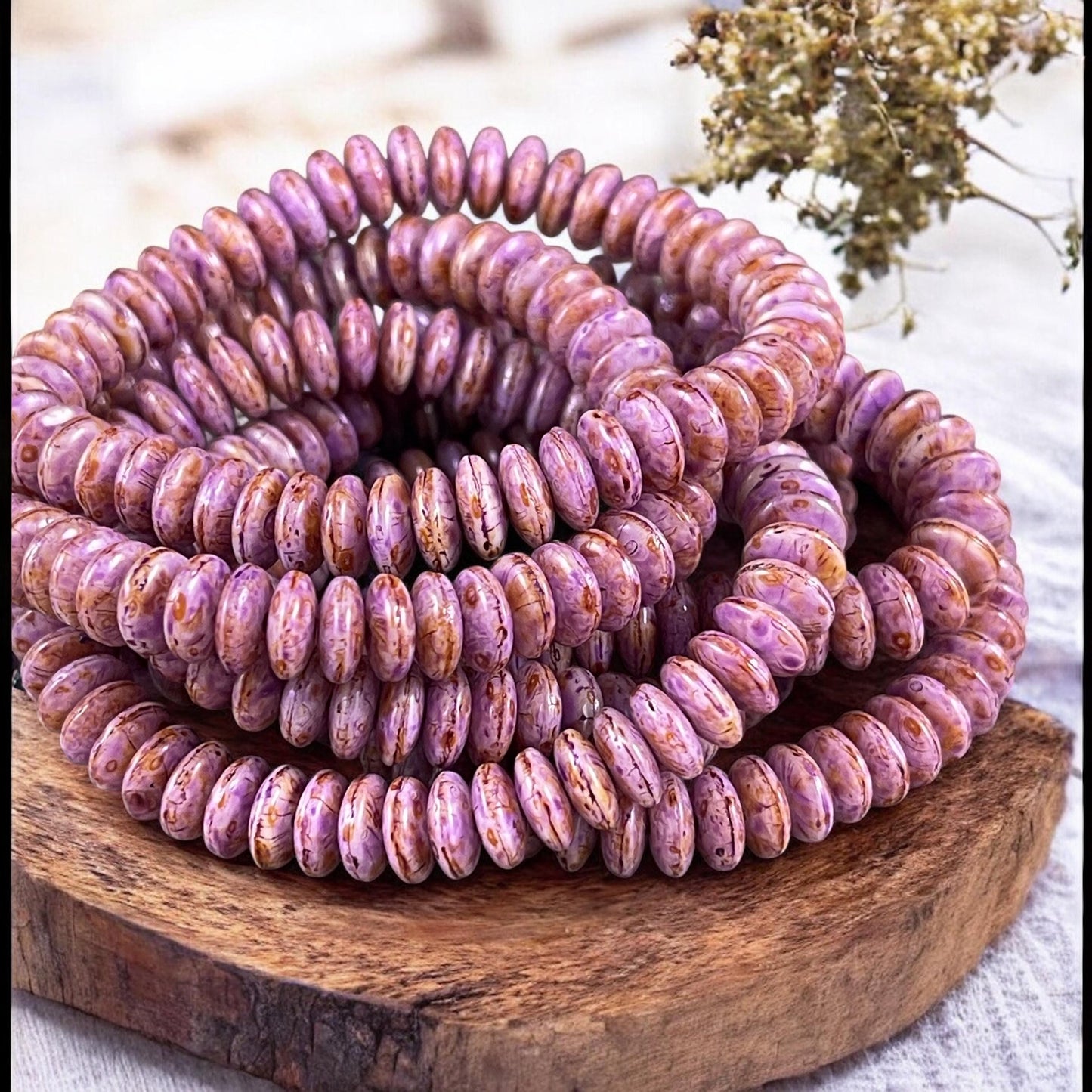 Czech Glass Beads - 6x2mm Heishi Rondelle, Thistle Purple with Picasso Finish (DSC/N-0453) * Qty. 50