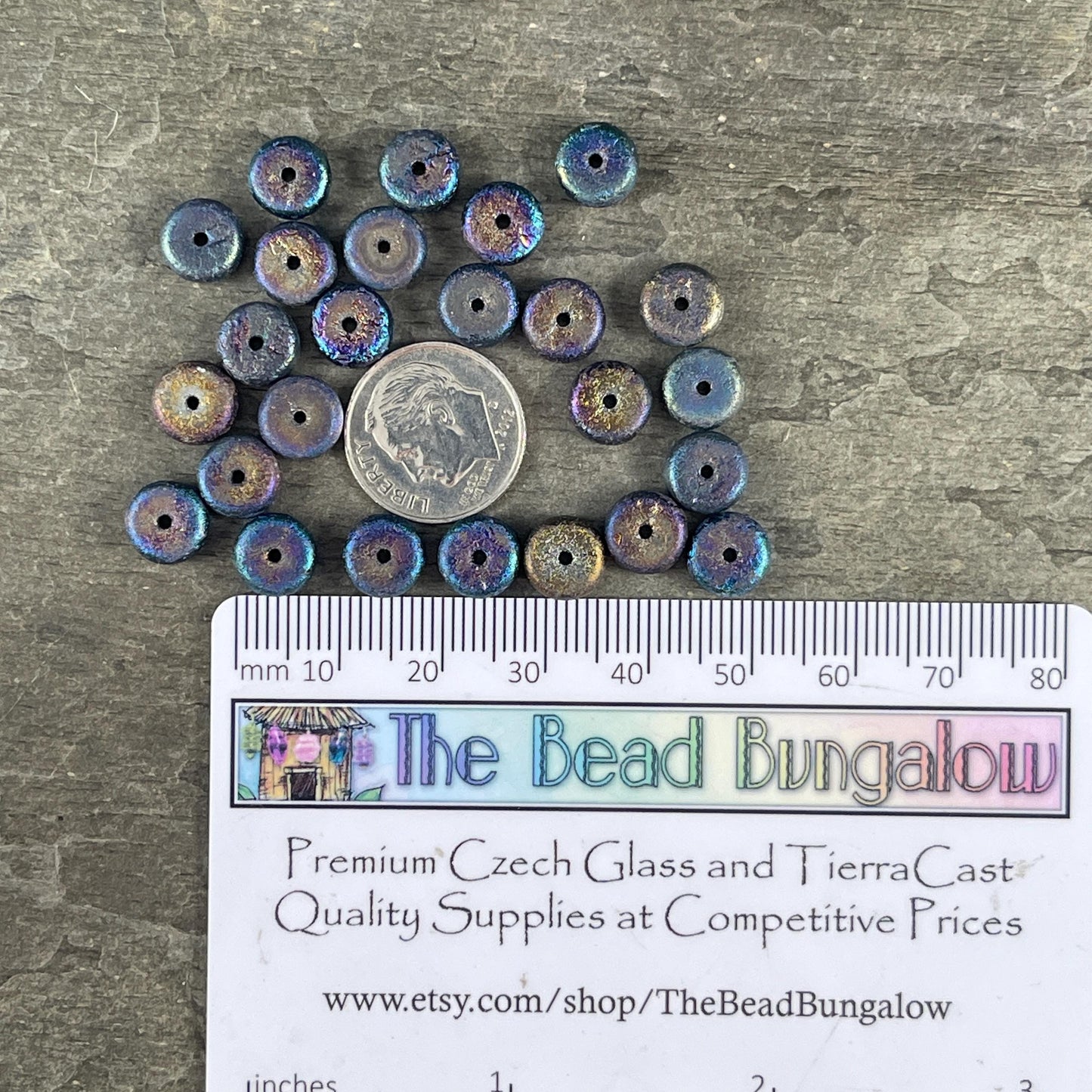 Czech Glass Beads, 4x8mm Blue Iris Heishi Rondelle, Etched Mother of Pearl Iridescent Beads (HSH/N-1941) * 25 Beads