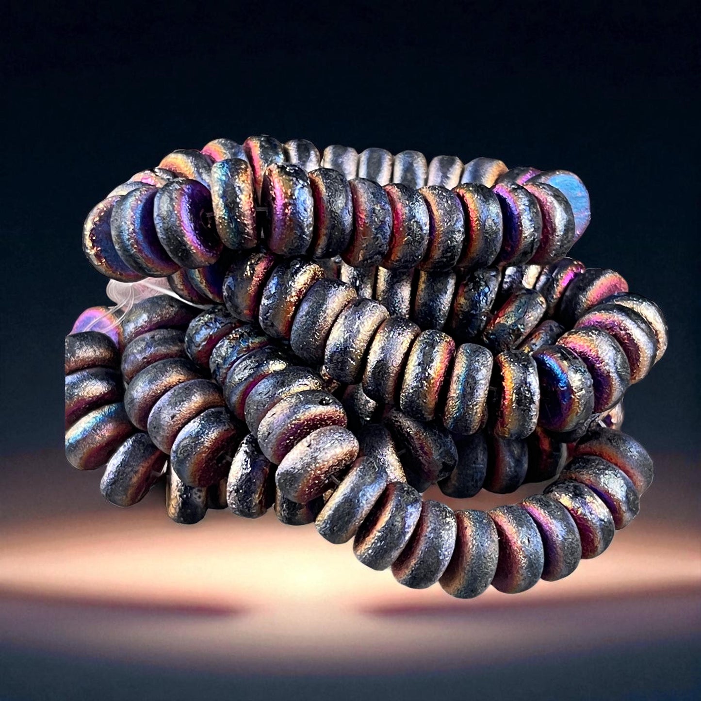Czech Glass Beads, 4x8mm Rondelle, Etched Black with Metallic Volcano Finish (HSH/N-0191) * 25 Beads