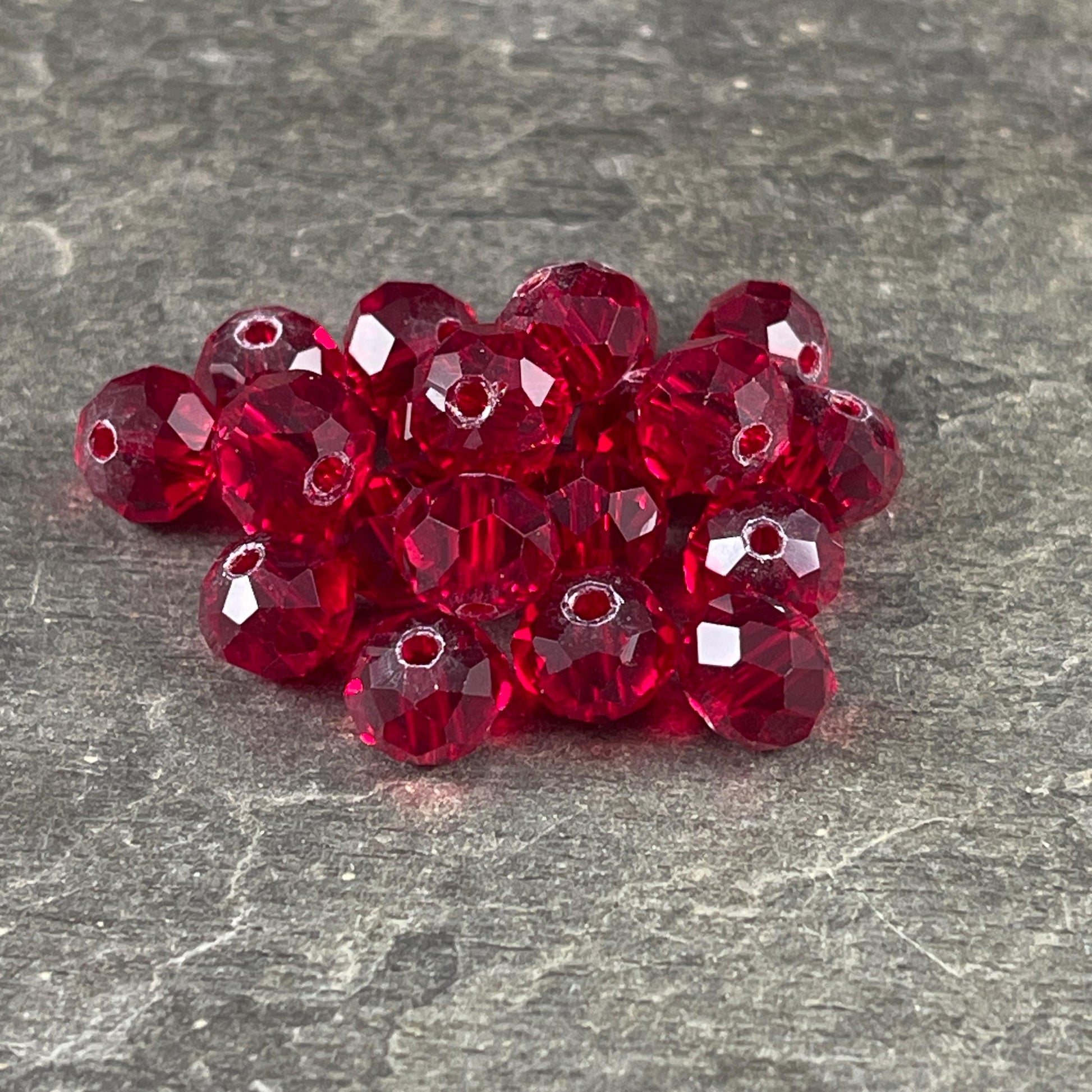 8x6mm Transparent Red Rondelle, Ruby Red Faceted Glass Beads (Ruby-8) * 36 Beads
