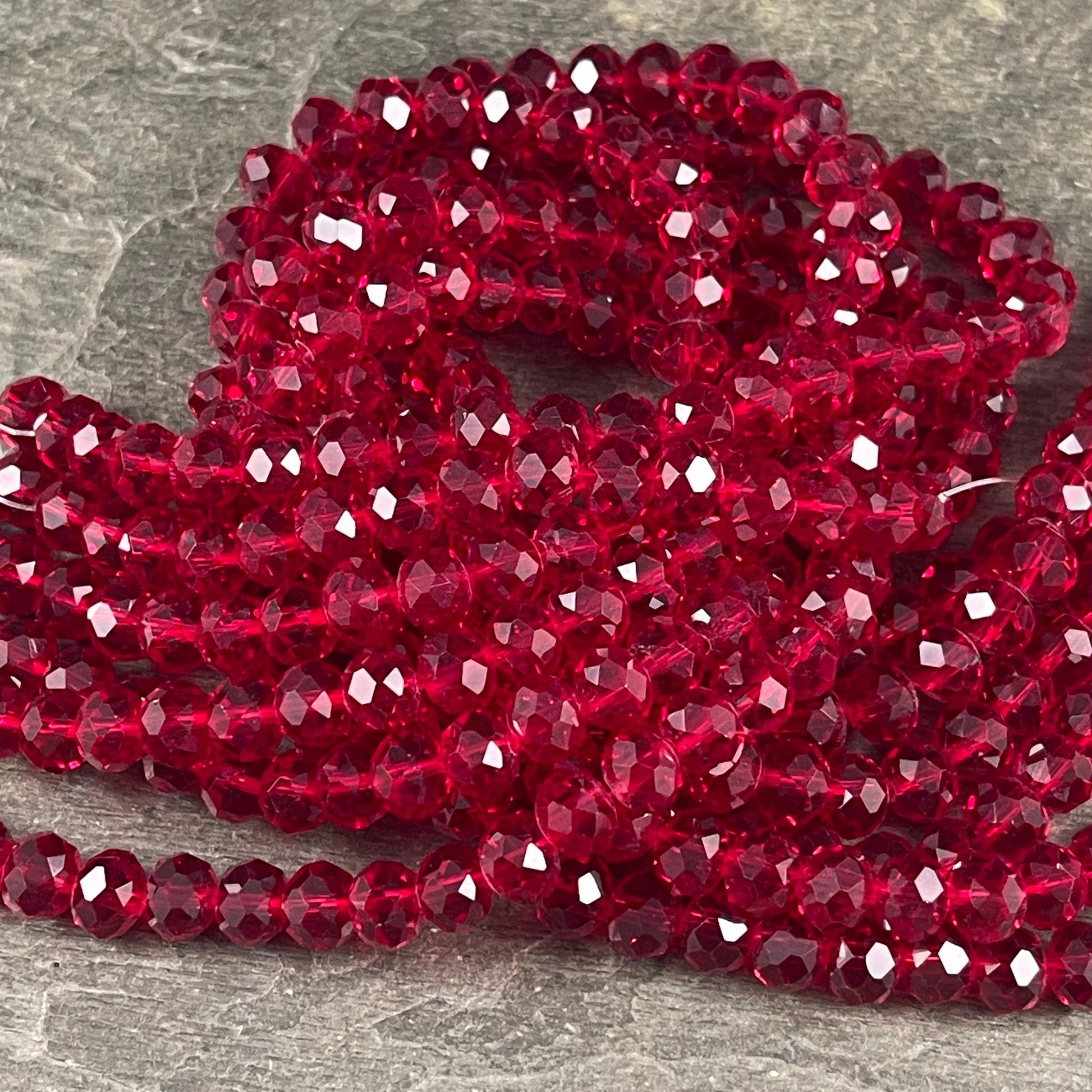 8x6mm Transparent Red Rondelle, Ruby Red Faceted Glass Beads (Ruby-8) * 36 Beads
