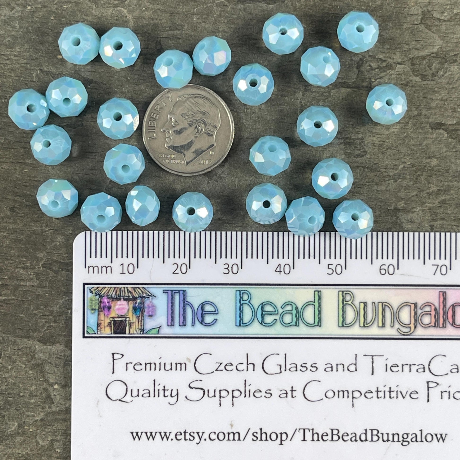 Baby Blue 8x6mm Rondelle, Pastel Blue Faceted Glass Beads with AB Finish (PastelBlueAB-8) * 36 Beads