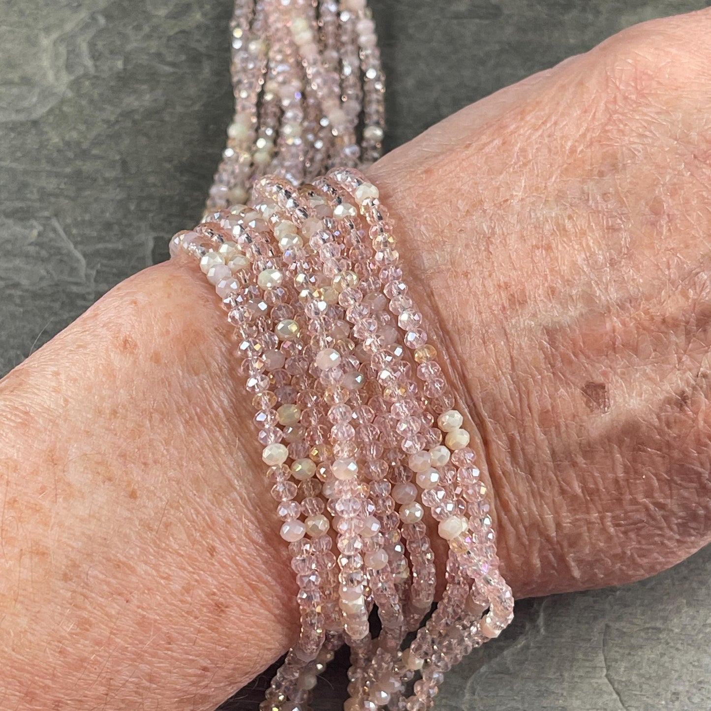 Tiny Mixed Glass Beads, Pale Vintage Pink and Beige 3x2mm Faceted Glass Beads (Vintage Pink) - 15" Strand